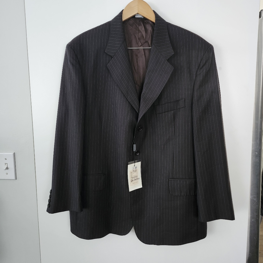 GIORGIO VALENTINI Men's Black Wool Suit Blazer Pinstripe Size 44S Italy NWT